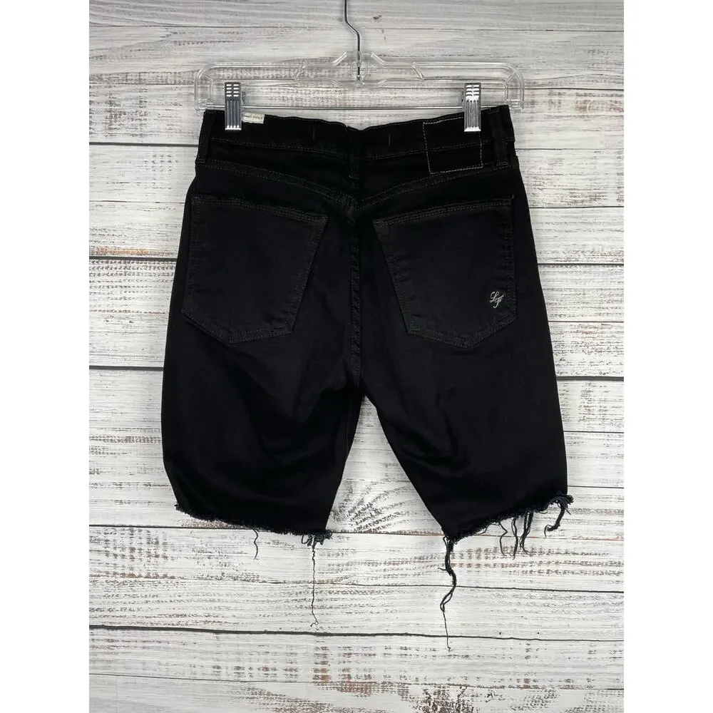 Lovers + Friends Denim Nathan High Rise Long Cut Off Shorts Black 25 Modest 8”